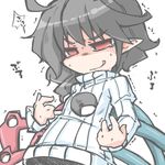  asymmetrical_wings black_hair hole_in_chest houjuu_nue kureha_mitsushige meme_attire open-chest_sweater red_eyes ribbed_sweater short_hair simple_background solo sweater tears too_literal touhou turtleneck wardrobe_error white_background wings you're_doing_it_wrong 