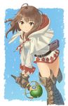  :| ahoge belt belt_pouch blue_background boots braid brown_eyes brown_hair closed_mouth final_fantasy gloves hood hood_down kinosaki_(cotton_broom) long_sleeves pouch running sidelocks solo sparkle standing thigh_boots thigh_gap thighhighs thighs two-tone_background wand white_background white_mage 