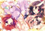  ;d black_hair looking_at_viewer love_live! love_live!_school_idol_project low_twintails lying mitsumomo_mamu multiple_girls nishikino_maki one_eye_closed open_mouth pajamas purple_eyes red_eyes red_hair short_hair smile twintails yazawa_nico 