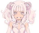  choker clenched_teeth fangs horns long_hair miyabi_(miyabi_r18) original partially_colored sidelocks sketch solo tears teeth twintails two_side_up 