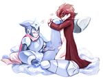  2boys anal bed_sheet blues_(rockman) blush coat colored drcockula eyes_closed forehead_protector long_coat multiple_boys ninja open_clothes open_coat penis red_scarf rockman rockman_(classic) rockman_3 scarf sex shadowman sheet_grab shuriken sunglasses testicles uncensored yaoi 