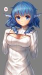  blue_eyes blue_hair breasts cleavage cleavage_cutout drill_hair hands_on_own_chest head_fins heart large_breasts long_sleeves meme_attire open-chest_sweater ribbed_sweater shone solo spoken_heart sweater touhou turtleneck wakasagihime 