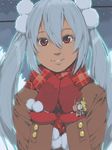  akinbo_(hyouka_fuyou) aqua_hair bad_id bad_pixiv_id coat face hair_ornament long_hair matoi_(pso2) mittens phantasy_star phantasy_star_online_2 red_eyes scarf smile solo twintails upper_body winter_clothes 