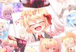  :d ^_^ annotated bespectacled blonde_hair closed_eyes glasses hair_ornament hair_ribbon hairclip highres kuroyume_(dark495) looking_at_viewer open_mouth photo_(object) red_eyes ribbon rumia short_hair smile touhou translated 