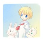  allegretto_(pixiv) bad_id bad_pixiv_id blonde_hair blue_eyes blush bunny character_request green_eyes looking_at_viewer male_focus red_eyes sailor_collar smile sora-kun sora-kun_no_tegami upper_body 