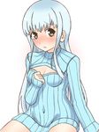  aoki_hagane_no_arpeggio blue_hair cleavage_cutout green_eyes iona long_hair meme_attire open-chest_sweater ribbed_sweater sweater yosshy815 