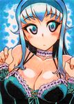  bad_id bad_pixiv_id blue_eyes blue_hair blush breasts cleavage kusanagi_tonbo large_breasts long_hair looking_at_viewer original solo 