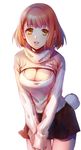  blush breasts brown_eyes brown_hair bunny_tail cleavage cleavage_cutout highres large_breasts leaning_forward meme_attire nanami_haruka open-chest_sweater skirt smile solo stells sweater tail uta_no_prince-sama v_arms 