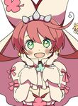 :d ahoge bad_id bad_pixiv_id blush breasts bridal_veil cleavage clover cravat dress elphelt_valentine four-leaf_clover gloves green_eyes guilty_gear guilty_gear_xrd hairband hands_on_own_face heart heart-shaped_pupils heart_ahoge kumako_(sono328) large_breasts long_sleeves looking_at_viewer open_mouth pink_hair pink_ribbon puffy_long_sleeves puffy_sleeves ribbon short_hair simple_background sin_kiske smile solo_focus spikes symbol-shaped_pupils veil white_background white_gloves 