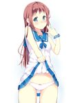  blue_eyes blue_scrunchie brown_hair chikuwa. dress dress_lift long_hair mukaido_manaka nagi_no_asukara panties polka_dot polka_dot_scrunchie sailor_dress school_uniform scrunchie serafuku smile solo underwear white_panties wrist_scrunchie 