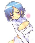  bad_id bad_pixiv_id blue_eyes blue_hair blush breasts cleavage_cutout dorothy_west downblouse from_above large_breasts lips meme_attire no_panties open-chest_sweater pretty_(series) pripara ribbed_sweater short_hair simple_background smile sweater turtleneck white_background 