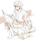  bad_id bad_pixiv_id barefoot blanket child emiya_kiritsugu emiya_shirou fate/stay_night fate/zero fate_(series) father_and_son indian_style japanese_clothes monochrome multiple_boys newspaper petting reading short_hair sitting sleeping taa_(acid) younger 