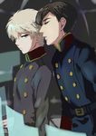  aldnoah.zero blue_eyes brown_hair harklight holographic_monitor male_focus military military_uniform multiple_boys slaine_troyard tarakoutibiru uniform 