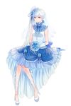  1girl dress flower pixiv_manga_sample rwby simple_background sitting solo weiss_schnee white_background 