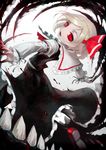  blonde_hair blood darkness hair_ribbon highres juliet_sleeves long_sleeves looking_at_viewer looking_back open_mouth outstretched_arms puffy_sleeves red_eyes ribbon rumia shirt skirt skirt_set smile solo spark621 touhou vest 