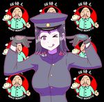  1girl ;q akitsu_maru_(kantai_collection) black_hair derivative_work gloves hat highres kantai_collection mao_zedong me!me!me! military military_uniform nekotarou one_eye_closed short_hair solo_focus tongue tongue_out uniform 