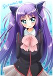  blue_eyes bow little_busters! long_hair nakamura_hinato pink_bow purple_hair sasasegawa_sasami school_uniform twintails 