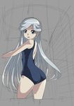  bad_id bad_pixiv_id blue_eyes braid cropped_legs from_behind half_updo log_horizon long_hair looking_back one-piece_swimsuit open_mouth reinesia_el_arte_cowen rohitsuka school_swimsuit silver_hair solo swimsuit very_long_hair 