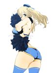  alternate_costume alternate_hairstyle aqua_eyes ass atago_(kantai_collection) back-seamed_legwear bare_shoulders blue_legwear breasts cheerleader cowboy_shot downscaled from_side fur_collar goshiki_suzu hand_on_hip hat heart highres kantai_collection large_breasts long_hair md5_mismatch one_eye_closed pom_poms resized seamed_legwear short_shorts shorts simple_background solo thighhighs twintails white_background 