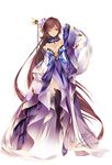  absurdly_long_hair breasts brown_hair dated detached_collar dress full_body long_hair medium_breasts one_eye_closed purple_eyes sangokushi_ranbu signature solo very_long_hair vilor white_background 