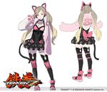  animal_ears black_legwear blonde_hair blue_eyes bow breasts cat_ear_headphones cat_ears cat_tail character_name character_sheet choker cropped_jacket gloves headphones knee_pads kozaki_yuusuke long_hair lucky_chloe multiple_views official_art paw_gloves paws shoes small_breasts smile sneakers tail tekken tekken_7 thighhighs twintails watermark 