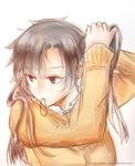  artist_request brown_hair enomoto_takane kagerou_project long_hair orange_shirt red_eyes shirt sketch solo sweater 