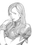  bam_(s2leona) china_dress chinese_clothes chun-li dress earrings greyscale hair_down jewelry lips long_hair looking_at_viewer monochrome nose puffy_sleeves sketch smile solo street_fighter 