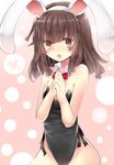  animal_ears bakemonogatari bow bowtie brown_eyes brown_hair bunny_ears bunnysuit detached_collar e-co highres monogatari_(series) sengoku_nadeko short_hair 