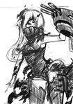  armor armored_boots armpits ascot black_dress boots cannon dress greyscale kantai_collection long_hair miso_dengaku_(donadonaton) monochrome ne-class_heavy_cruiser one_eye_covered rigging shinkaisei-kan short_dress simple_background sketch solo thigh_boots thighhighs white_background zettai_ryouiki 