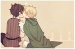  2boys axis_powers_hetalia brown_background child kiss male male_focus multiple_boys simple_background sitting spain_(hetalia) united_kingdom_(hetalia) utaoka_(23com) yaoi 