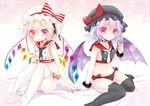  alternate_costume black_legwear black_panties blonde_hair bow candy choker flandre_scarlet flat_chest food hat hat_bow kuroki_mashiro lavender_hair lollipop looking_at_viewer multiple_girls navel no_shoes panties pink_eyes remilia_scarlet sailor_collar short_hair side_ponytail smile thighhighs touhou underwear white_legwear white_panties wings wrist_cuffs 