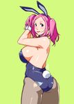  animal_ears blue_eyes breasts bunny_ears bunny_tail green_background large_breasts pink_hair sideboob tail twintails wide_hips 