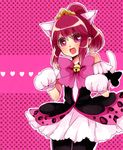  :d aino_megumi animal_ears bad_id bad_pixiv_id bell black_legwear bow cat_ears cat_tail fang gloves happinesscharge_precure! heart jingle_bell kako_(nkpak123) kemonomimi_mode open_mouth panther_pink_(precure) pantyhose paw_pose pink pink_background pink_bow pink_eyes pink_hair ponytail precure ribbon short_hair sidelocks skirt smile solo tail tiara white_skirt 