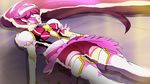  aino_megumi bow cure_lovely happinesscharge_precure! haruyama_kazunori heart long_hair lying magical_girl on_back partially_submerged pink_bow pink_hair pink_skirt ponytail precure skirt solo thighhighs underwear very_long_hair water white_legwear wide_ponytail 