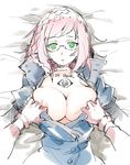  accessory_(freedom_wars) braid breasts camera freedom_wars gebyy-terar glasses green_eyes huge_breasts jacket nipples open_clothes open_jacket red_hair sketch solo_focus 