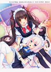  :3 :d absurdres animal_ears bangs black_hair black_legwear blue_eyes blunt_bangs blush bow brown_eyes candy_wrapper cat_ears cat_tail chocola_(sayori) hair_bow highres long_hair maid maid_headdress multiple_girls nekopara non-web_source open_mouth pink_hair sayori slit_pupils smile tail thighhighs twintails vanilla_(sayori) white_legwear zettai_ryouiki 