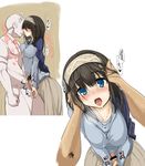  1girl after_kiss belt black_hair blue_eyes blush breast_grab censored closed_eyes erection french_kiss grabbing hands_on_another's_head head_grab hetero highres idolmaster idolmaster_cinderella_girls jewelry kiss looking_at_viewer momio necklace necktie open_mouth penis pov sagisawa_fumika saliva saliva_trail skirt testicle_grab tongue tongue_out 