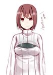  breasts brown_hair cleavage_cutout hyuuga_(kantai_collection) jpeg_artifacts kantai_collection looking_at_viewer medium_breasts meme_attire open-chest_sweater pink_eyes ribbed_sweater short_hair sketch solo sweater turtleneck uiroutsuji_yumihiko upper_body 