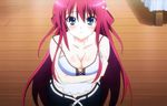  blue_eyes breasts cleavage grisaia_(series) grisaia_no_kajitsu large_breasts long_hair red_hair screencap solo suou_amane very_long_hair wooden_floor 