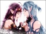  asuna_(sao) asuna_(sao-alo) bad_id bad_pixiv_id blue_hair closed_eyes fingerless_gloves gloves hairband long_hair multiple_girls nyaro_(soran) pointy_ears purple_hair sword_art_online tears yuuki_(sao) 