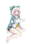  bare_legs barefoot blue_eyes blush breasts large_breasts long_hair looking_at_viewer nitroplus pink_hair pom_pom_(clothes) relaxjon smile solo super_sonico 