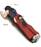  anger_vein aramaki_scaltinof artist_self-insert black_hair bow breasts dated exercise hair_bow hakama japanese_clothes large_breasts leotard long_hair low-tied_long_hair lying lying_on_person m.u.g.e.n miniboy muscle muscular_female original push-ups red_hakama sandals scar sendai_hakurei_no_miko sleeping sleeping_on_person solo_focus tabi taikyokuturugi touhou 