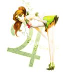  ankle_boots bare_legs bent_over bishoujo_senshi_sailor_moon boots bow circlet earrings elbow_gloves flower full_body gloves green_eyes green_footwear green_sailor_collar green_skirt hair_bobbles hair_ornament hakkaku_hailey high_heel_boots high_heels high_ponytail highres jewelry jupiter_symbol kino_makoto leaf long_hair looking_at_viewer pink_bow pleated_skirt rose sailor_collar sailor_jupiter sailor_senshi_uniform skirt sleeveless smile solo stud_earrings white_gloves 