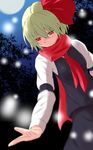  blonde_hair blurry depth_of_field full_moon hair_ribbon highres moon night red_eyes red_scarf ribbon rumia s-ghost scarf shirt short_hair skirt smile touhou vest 