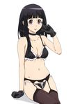  black_bra black_hair black_legwear bra breasts chitanda_eru choker cleavage garter_belt gloves hyouka ichihisa long_hair medium_breasts panties pink_eyes side-tie_panties solo thighhighs underwear underwear_only 