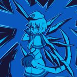  anchor cirno cosplay gloves hat ice ice_wings monochrome murasa_minamitsu murasa_minamitsu_(cosplay) neckerchief sailor sailor_collar sailor_hat short_hair smile solo touhou wings xkaishaku 