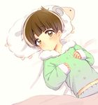  brown_eyes brown_hair free! male_focus navel pajamas pillow sheep solo tachibana_ren_(free!) 