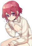  azuki_neko bad_id bad_pixiv_id cleavage_cutout leona_west looking_at_viewer male_focus meme_attire nipples open-chest_sweater otoko_no_ko pink_eyes pink_hair pretty_(series) pripara ribbed_sweater short_hair solo sweater white_background 
