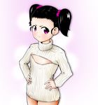  bottomless child colored fij flat_chest loli open-chest_sweater otakin04 p-tan purple_eyes solo sweater twintails 