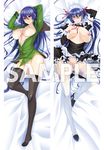  1girl akiyama_rinko aoi_nagisa_(artist) blue_hair blush breasts breasts_outside dakimakura high_heels large_breasts long_hair looking_at_viewer lying maid nipples open_clothes panties purple_eyes school_uniform smile taimanin_yukikaze thighhighs underwear very_long_hair 